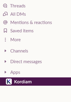 Activate Kordiam in Slack