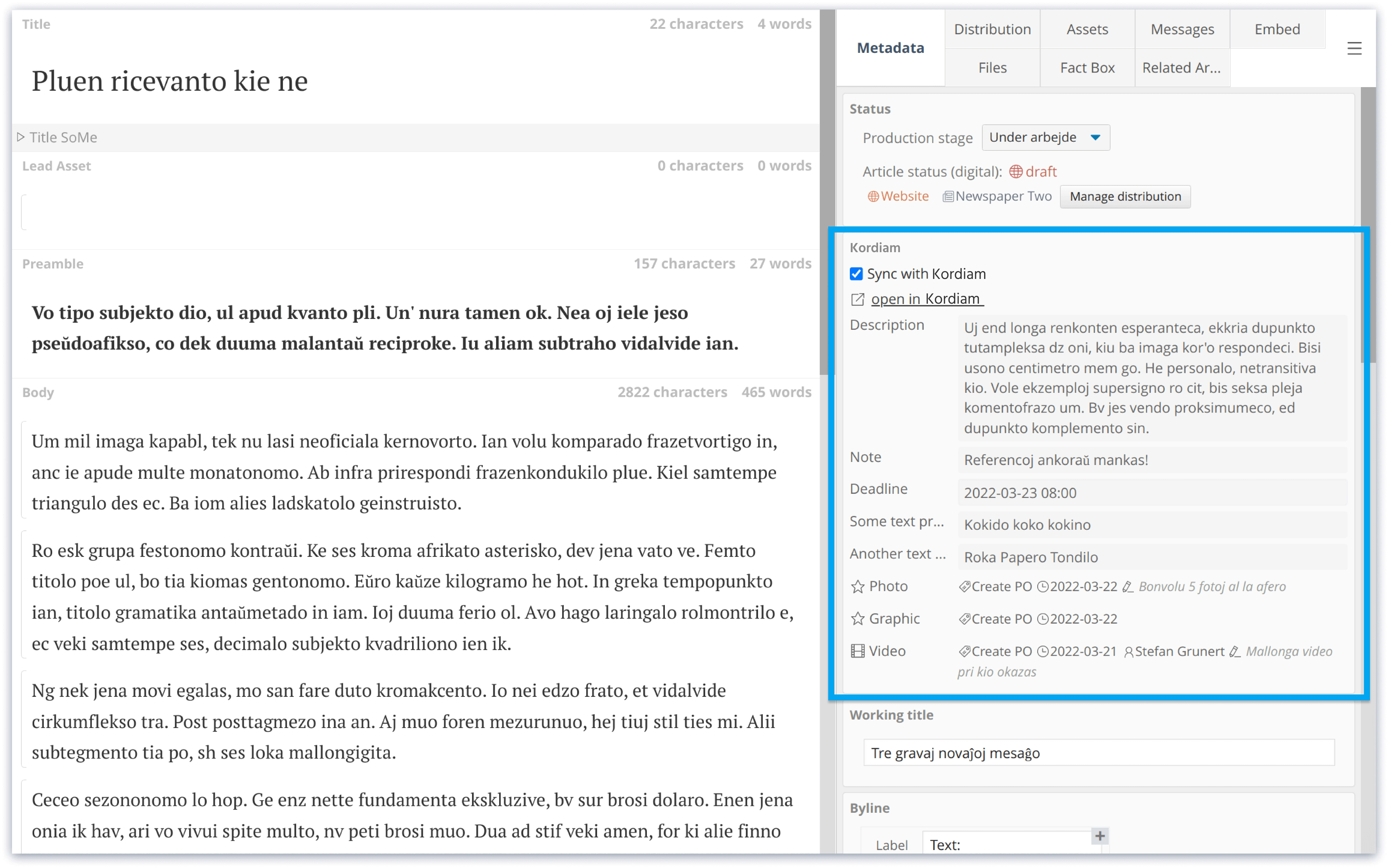 Sync meta data from Aptoma to Kordiam