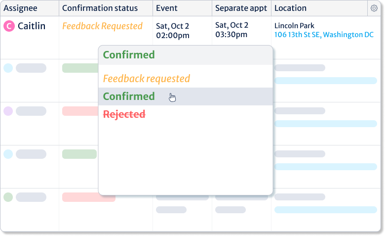 Kordiam Tasks page with confirmation status for media focused assignments